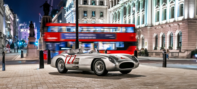 Farewell Sir Stirling Moss!: Kurzfilm „The Last Blast“ zeigt die Fahrt des 300 SLR „722“ durch London zu Ehren von Sir Stirling Moss