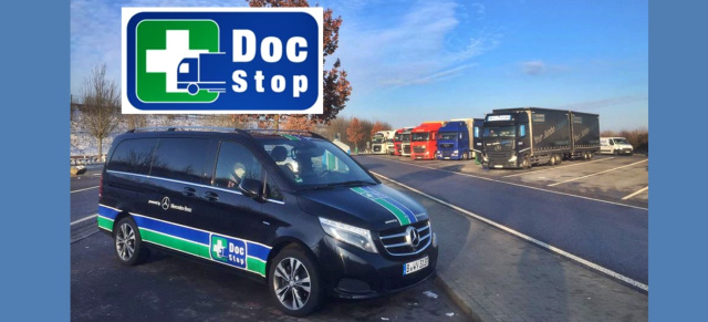 DocStop e.V. hilft bei Laster im Laster: Mercedes-Benz V-Klasse hilft die Botschaft von der Gratis-Unterwegsversorgung für Lkw-Fahrer zu verbreiten