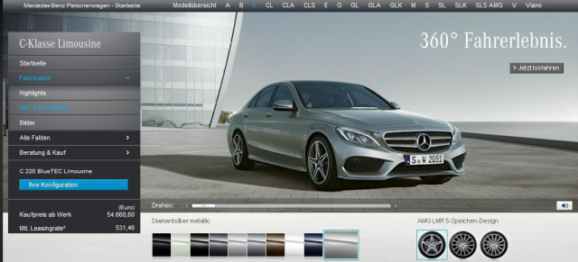 Virtuelle Probefahrt in der C-Klasse: Farben, Felgen und Ausstattungen in der virtuellen Probefahrt ausprobieren 