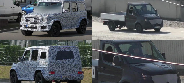 Erlkönig-Duo: Mercedes-G-Klasse und Sprinter Pritsche: Spy-Shot-Videos: Aktuelle Aufnahmen von der neuen G-Klasse und vom Sprinter Pritsche