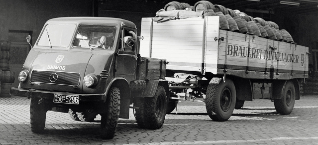 Zugpferd der Familienbrauerei Dinkelacker aus Stuttgart: Ein Unimog hilft beim Durst löschen