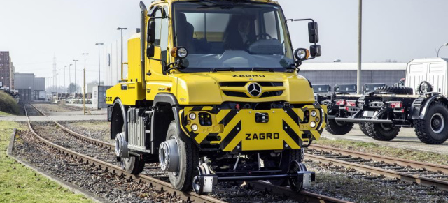 Unimog at Work - sauber und zügig: Neuer Unimog von Mercedes-Benz setzt Umwelt-Standards: Euro VI jetzt auch auf der Schiene