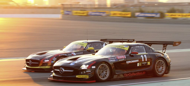 24-h Dubai: 2 SLS AMG GT3 auf dem Podium : Platz zwei für ALL-INKL.COM Münnich Motorsport / dritter Platz für Renn-Flügeltürer von Black Falcon