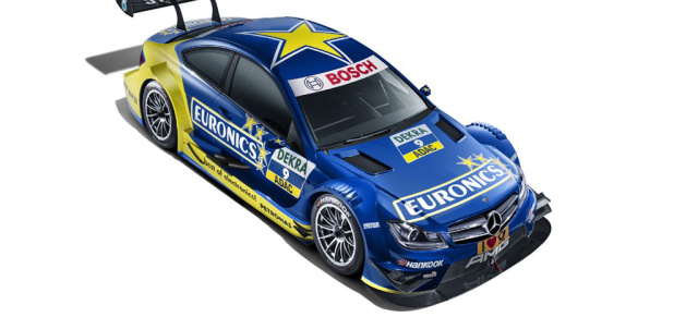 EURONICS wird Fahrzeugsponsor bei Mercedes-Benz in der DTM-Saison 2013: Das EURONICS Mercedes AMG C-Coupé steht beim DTM-Saisonauftakt in Hockenheim erstmals am Start